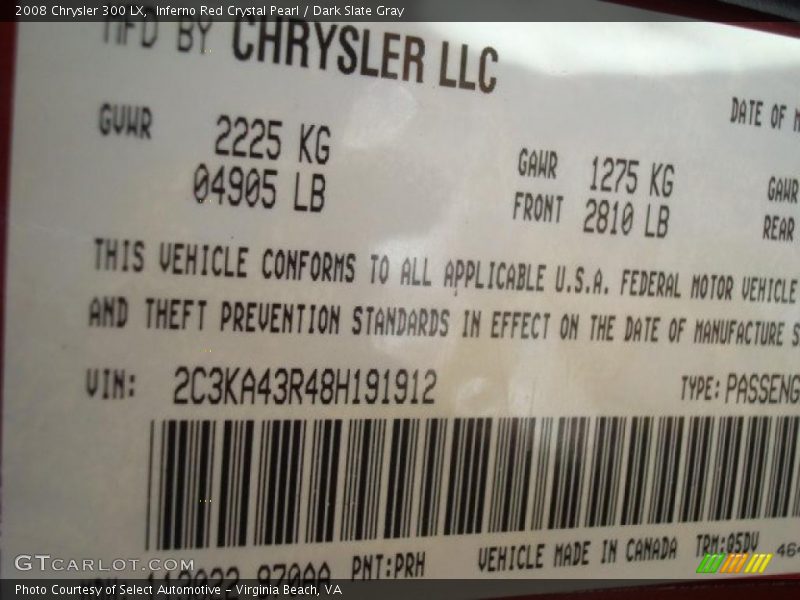 Inferno Red Crystal Pearl / Dark Slate Gray 2008 Chrysler 300 LX