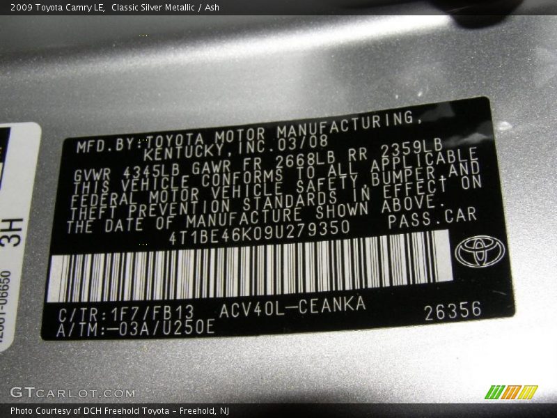 Classic Silver Metallic / Ash 2009 Toyota Camry LE