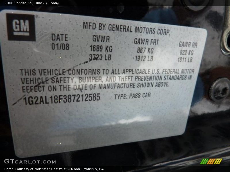 Black / Ebony 2008 Pontiac G5