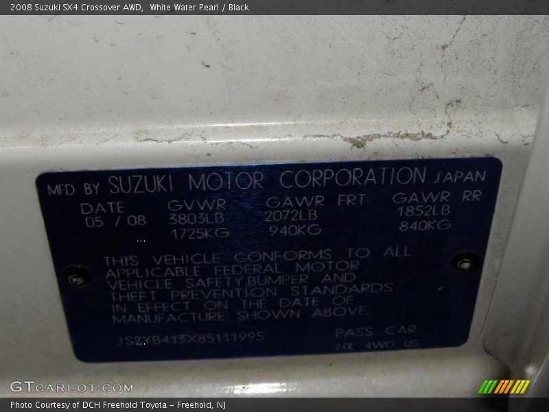 White Water Pearl / Black 2008 Suzuki SX4 Crossover AWD