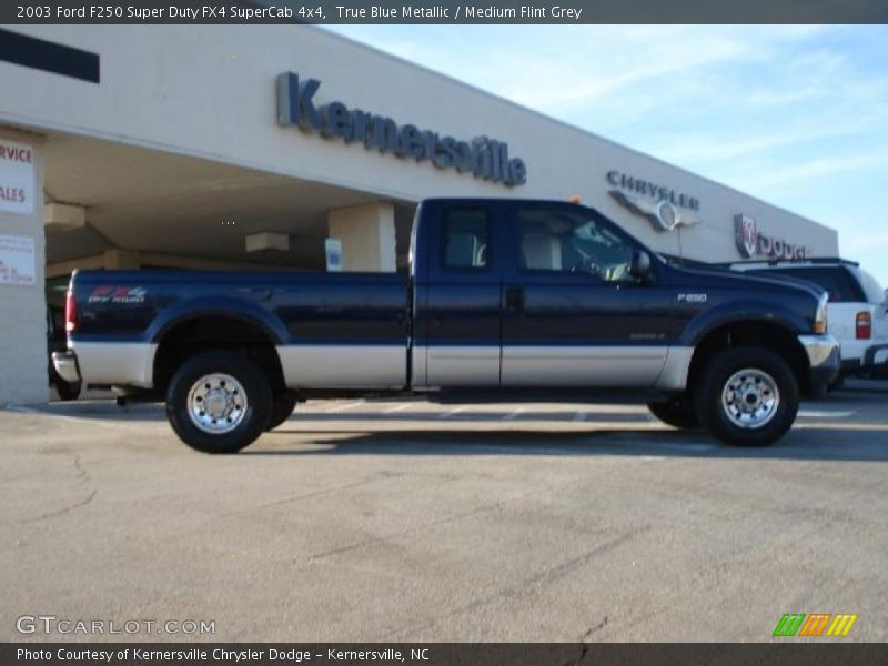 True Blue Metallic / Medium Flint Grey 2003 Ford F250 Super Duty FX4 SuperCab 4x4