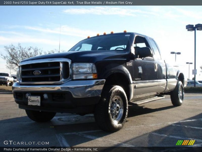 True Blue Metallic / Medium Flint Grey 2003 Ford F250 Super Duty FX4 SuperCab 4x4