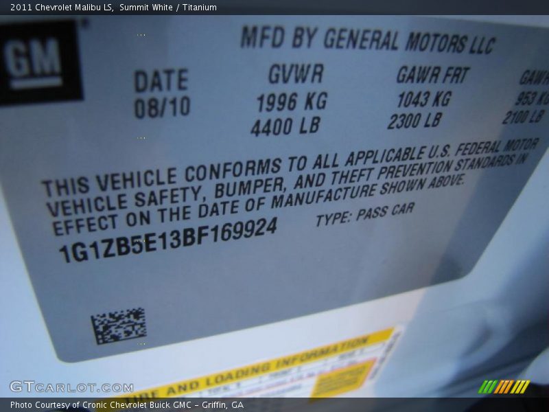 Summit White / Titanium 2011 Chevrolet Malibu LS