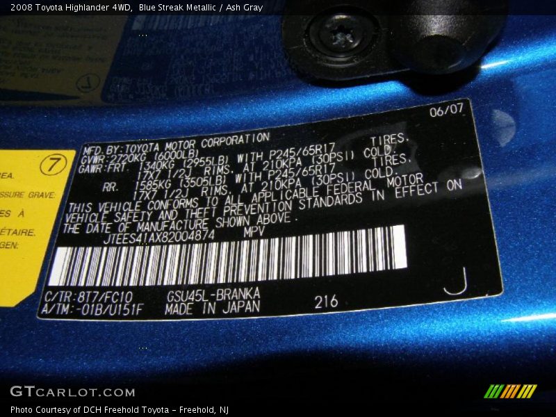 Blue Streak Metallic / Ash Gray 2008 Toyota Highlander 4WD
