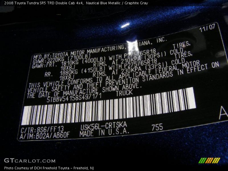 Nautical Blue Metallic / Graphite Gray 2008 Toyota Tundra SR5 TRD Double Cab 4x4