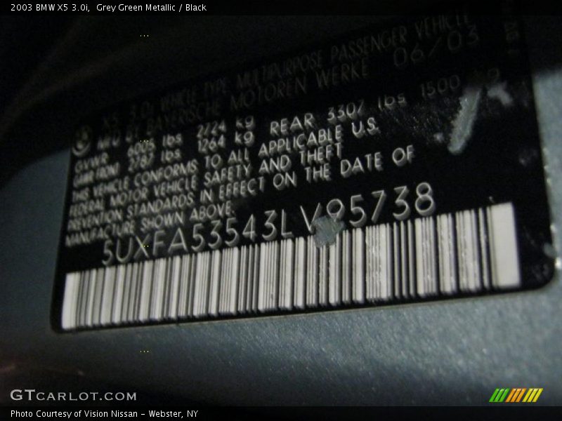 Grey Green Metallic / Black 2003 BMW X5 3.0i