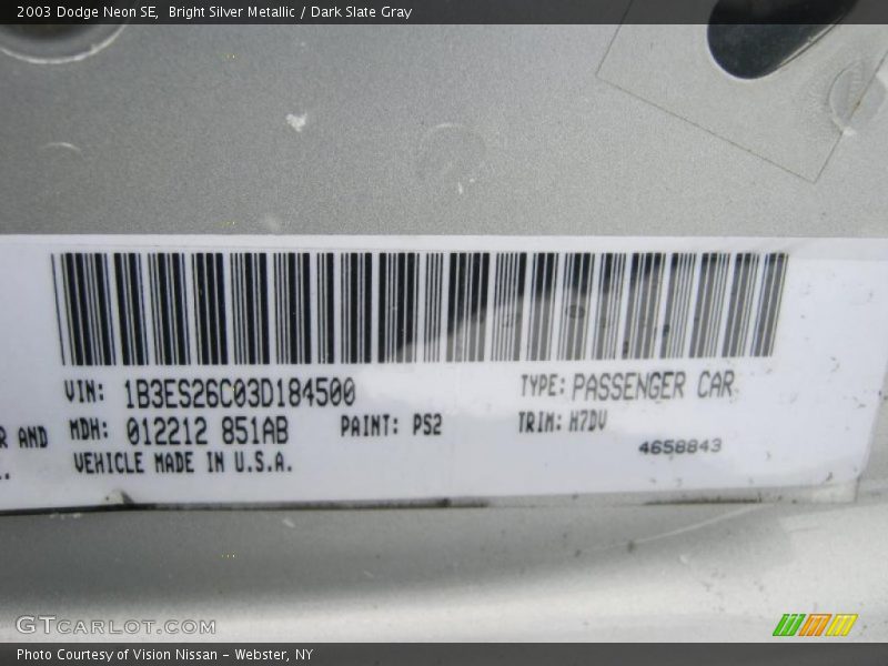 Bright Silver Metallic / Dark Slate Gray 2003 Dodge Neon SE