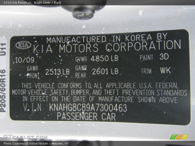 Bright Silver / Black 2010 Kia Rondo LX