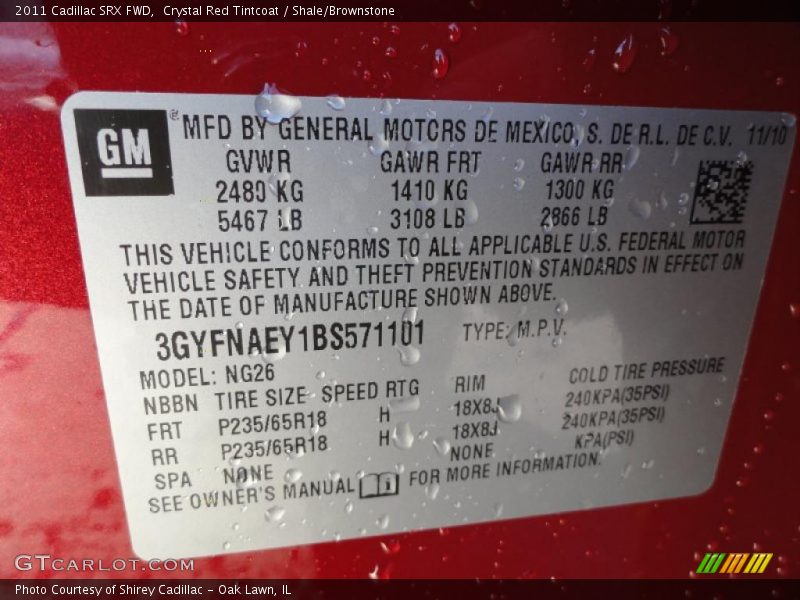 Crystal Red Tintcoat / Shale/Brownstone 2011 Cadillac SRX FWD