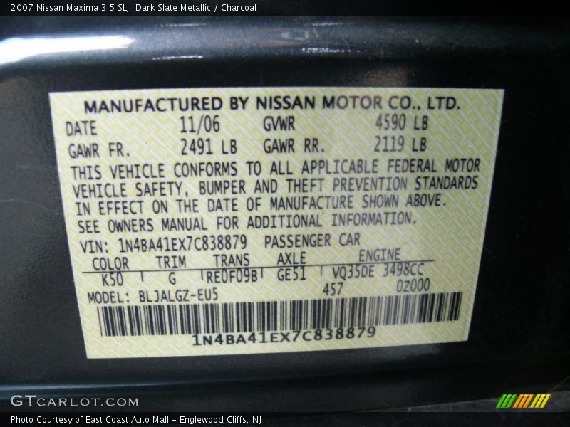 Dark Slate Metallic / Charcoal 2007 Nissan Maxima 3.5 SL