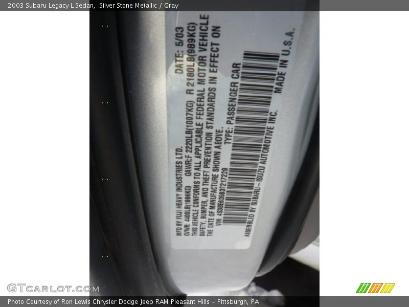 Silver Stone Metallic / Gray 2003 Subaru Legacy L Sedan