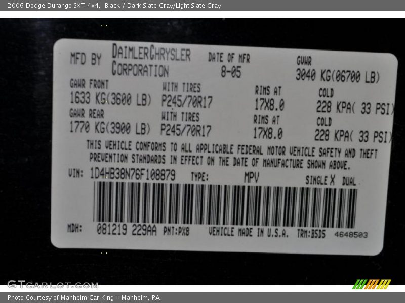 Black / Dark Slate Gray/Light Slate Gray 2006 Dodge Durango SXT 4x4