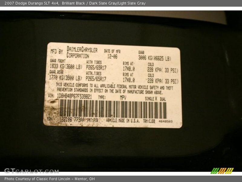 Brilliant Black / Dark Slate Gray/Light Slate Gray 2007 Dodge Durango SLT 4x4