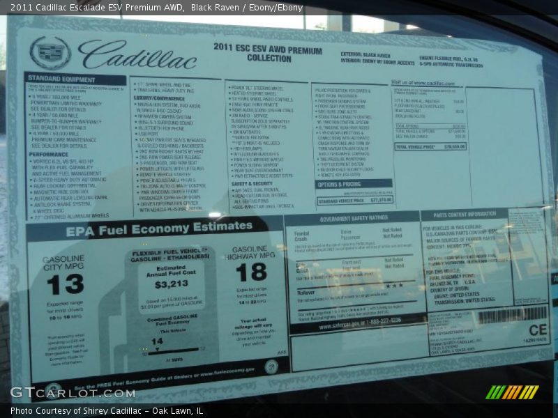  2011 Escalade ESV Premium AWD Window Sticker