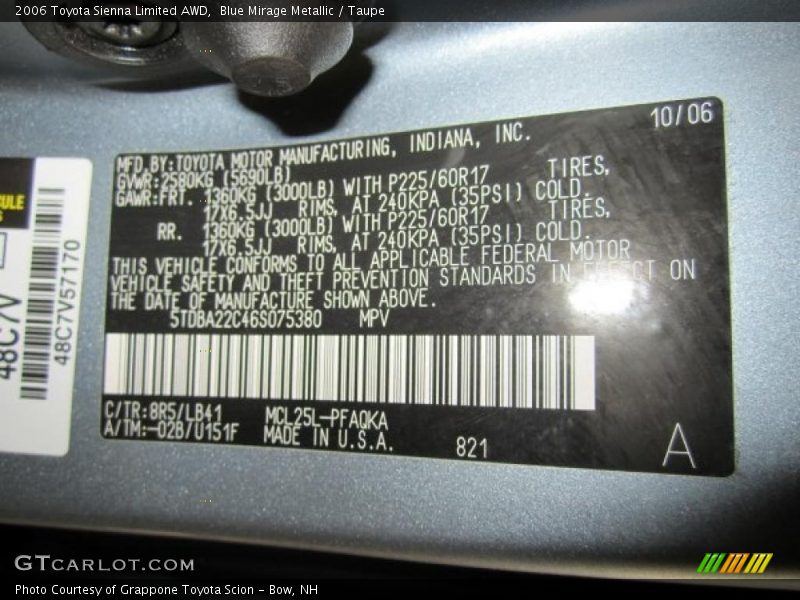 Blue Mirage Metallic / Taupe 2006 Toyota Sienna Limited AWD