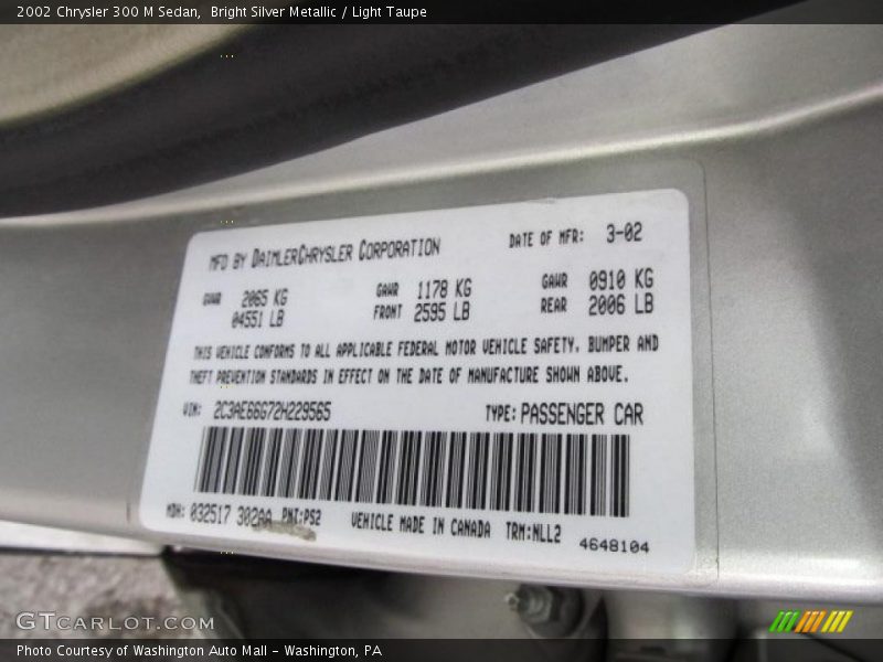 2002 300 M Sedan Bright Silver Metallic Color Code PS2