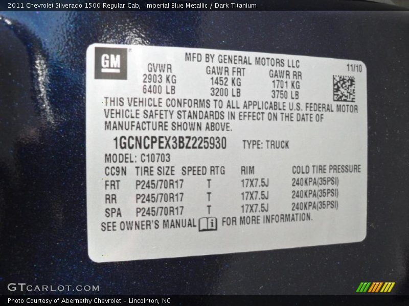 Imperial Blue Metallic / Dark Titanium 2011 Chevrolet Silverado 1500 Regular Cab