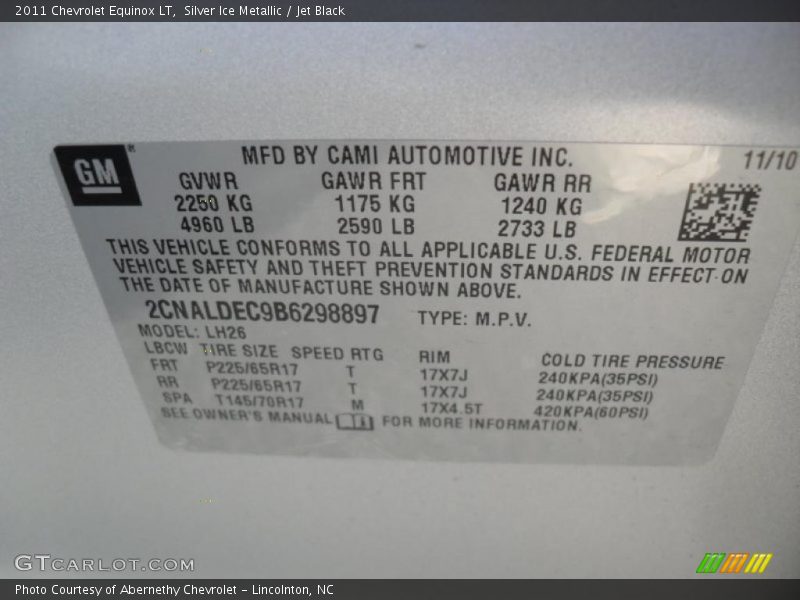 Silver Ice Metallic / Jet Black 2011 Chevrolet Equinox LT