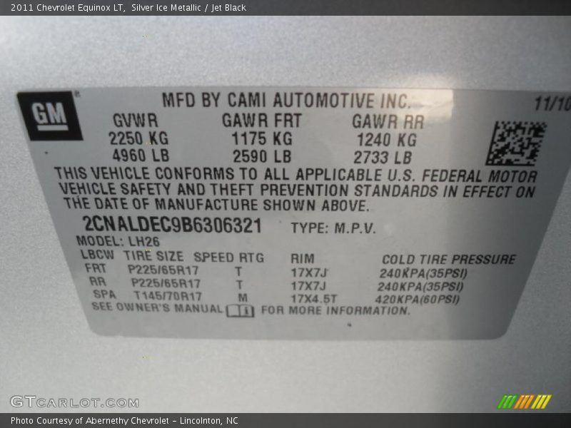 Silver Ice Metallic / Jet Black 2011 Chevrolet Equinox LT