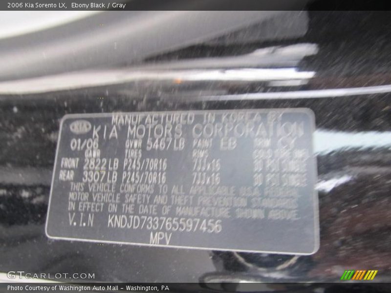 Ebony Black / Gray 2006 Kia Sorento LX