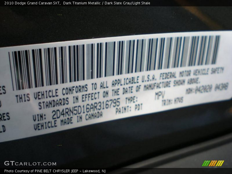 Dark Titanium Metallic / Dark Slate Gray/Light Shale 2010 Dodge Grand Caravan SXT