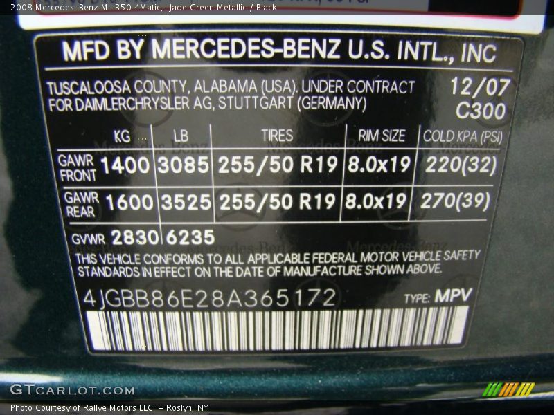 Jade Green Metallic / Black 2008 Mercedes-Benz ML 350 4Matic
