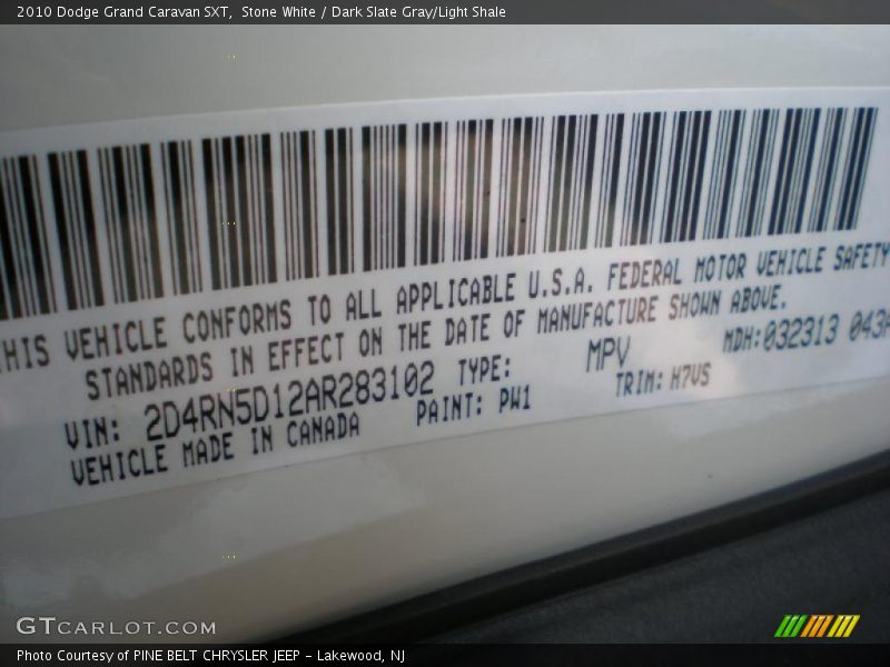 Stone White / Dark Slate Gray/Light Shale 2010 Dodge Grand Caravan SXT