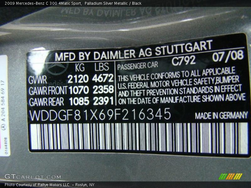 Palladium Silver Metallic / Black 2009 Mercedes-Benz C 300 4Matic Sport