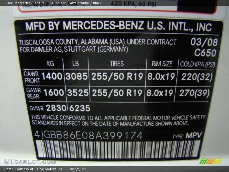 Arctic White / Black 2008 Mercedes-Benz ML 350 4Matic