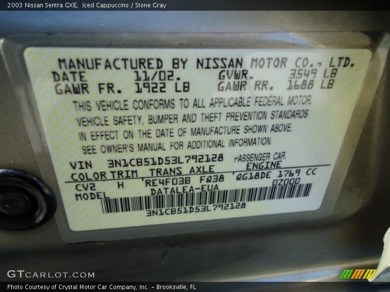 Iced Cappuccino / Stone Gray 2003 Nissan Sentra GXE