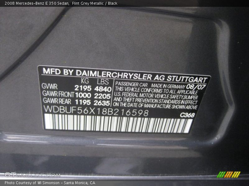 Flint Grey Metallic / Black 2008 Mercedes-Benz E 350 Sedan
