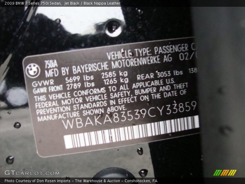Jet Black / Black Nappa Leather 2009 BMW 7 Series 750i Sedan