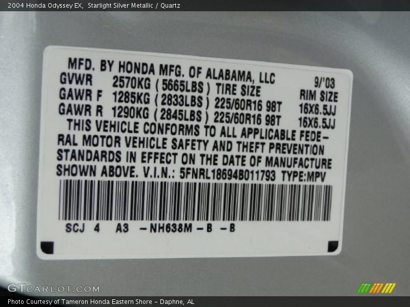 Starlight Silver Metallic / Quartz 2004 Honda Odyssey EX