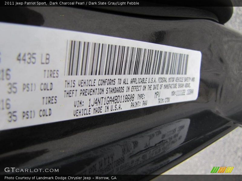 Dark Charcoal Pearl / Dark Slate Gray/Light Pebble 2011 Jeep Patriot Sport