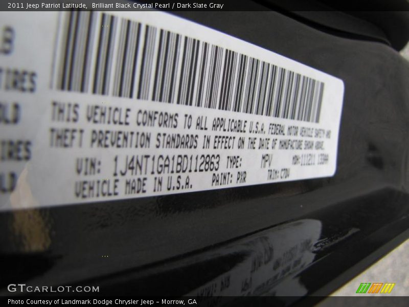 Brilliant Black Crystal Pearl / Dark Slate Gray 2011 Jeep Patriot Latitude