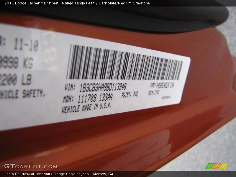 2011 Caliber Mainstreet Mango Tango Pearl Color Code PVG