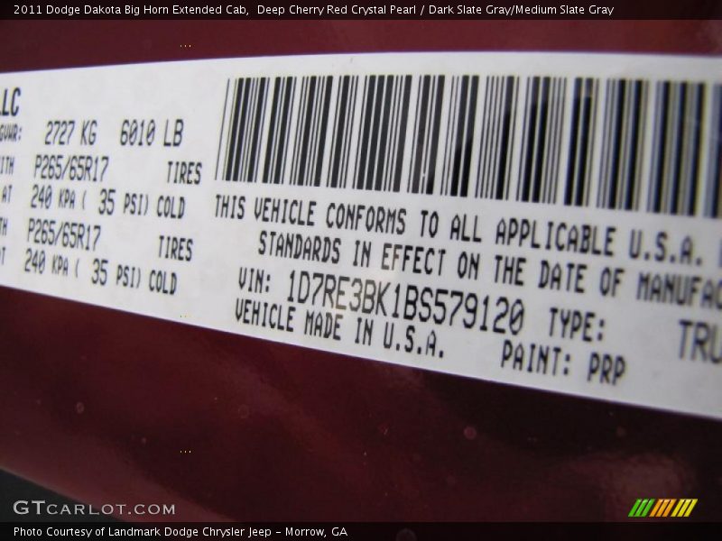 Deep Cherry Red Crystal Pearl / Dark Slate Gray/Medium Slate Gray 2011 Dodge Dakota Big Horn Extended Cab