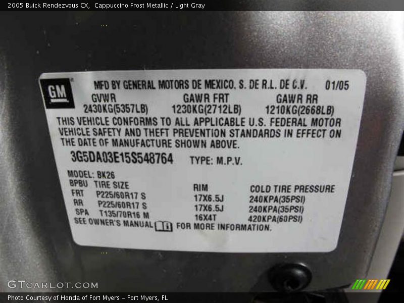 Cappuccino Frost Metallic / Light Gray 2005 Buick Rendezvous CX