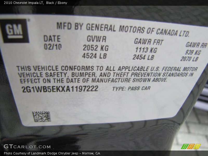 Black / Ebony 2010 Chevrolet Impala LT