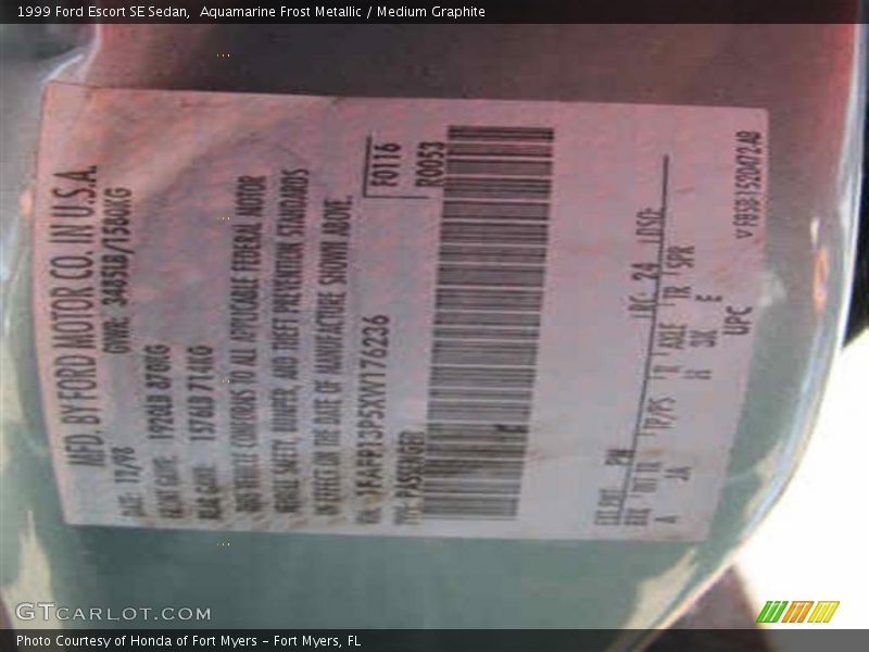 1999 Escort SE Sedan Aquamarine Frost Metallic Color Code PH