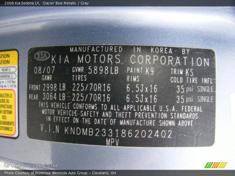 Glacier Blue Metallic / Gray 2008 Kia Sedona LX