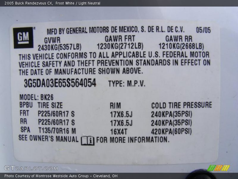 Frost White / Light Neutral 2005 Buick Rendezvous CX