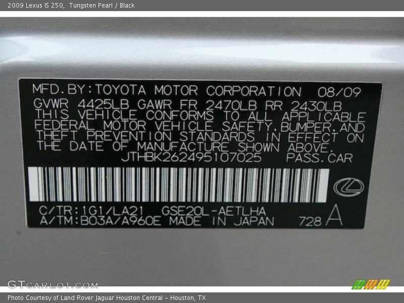 Tungsten Pearl / Black 2009 Lexus IS 250