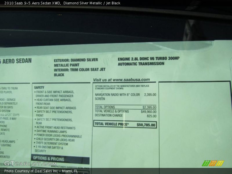  2010 9-5 Aero Sedan XWD Window Sticker