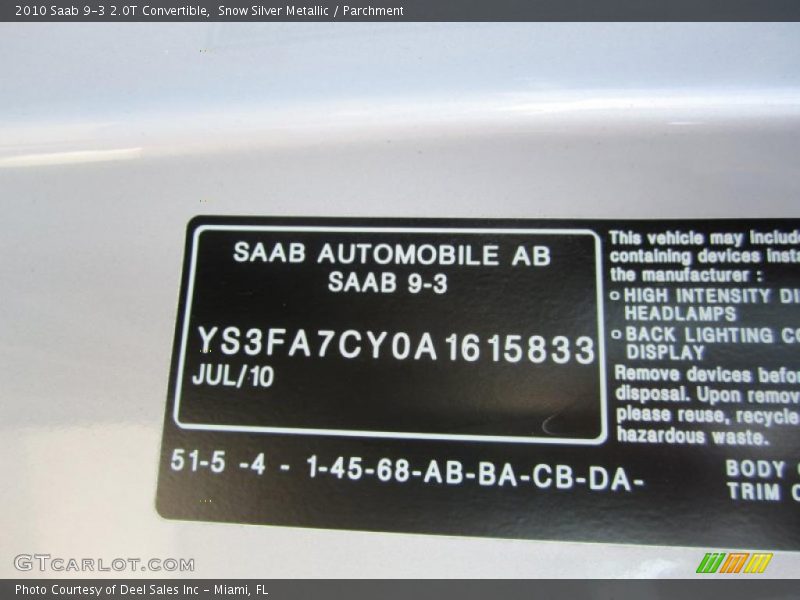 Snow Silver Metallic / Parchment 2010 Saab 9-3 2.0T Convertible