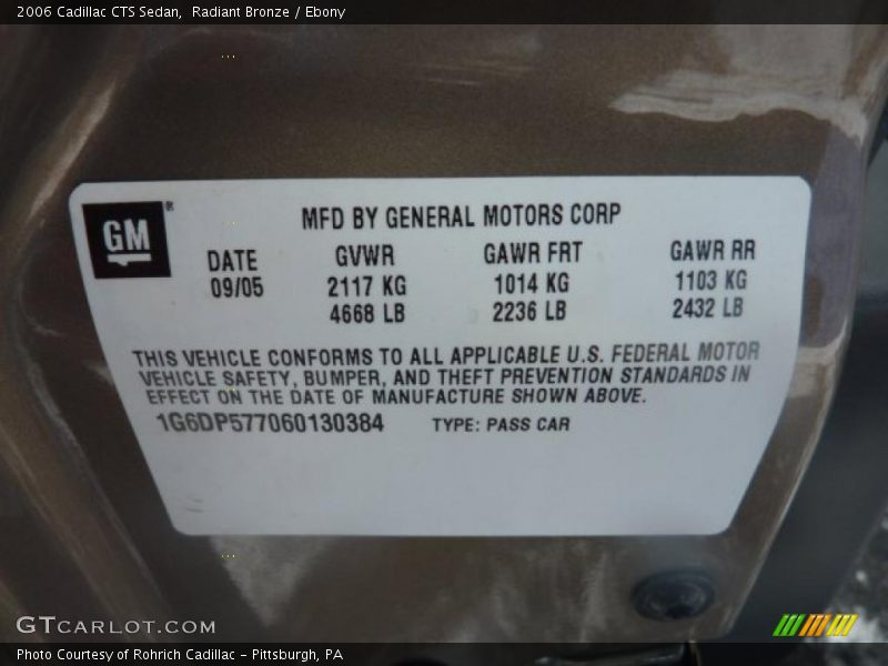 Radiant Bronze / Ebony 2006 Cadillac CTS Sedan