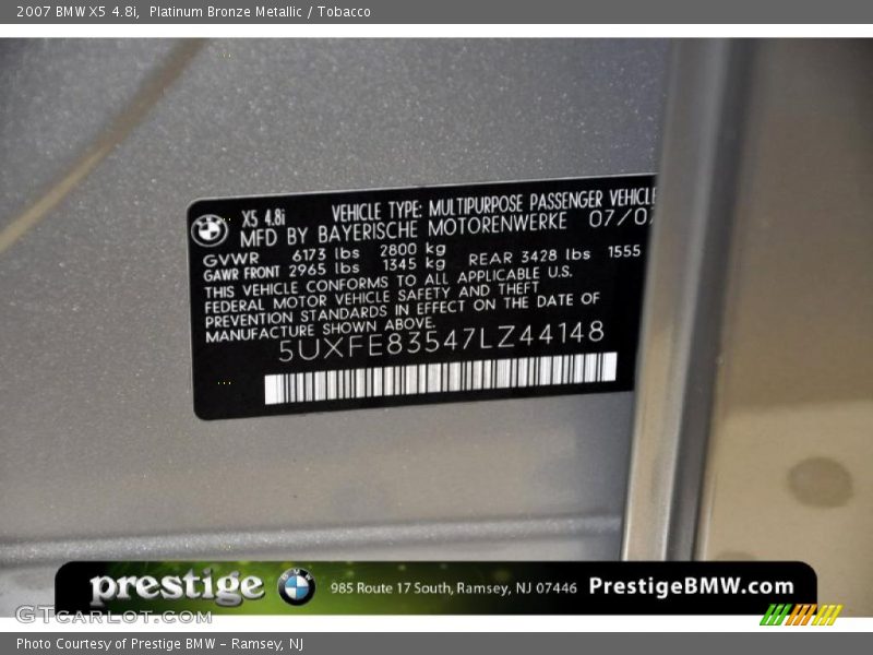 Platinum Bronze Metallic / Tobacco 2007 BMW X5 4.8i