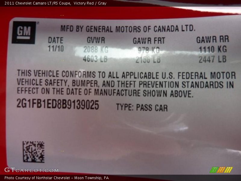 Victory Red / Gray 2011 Chevrolet Camaro LT/RS Coupe