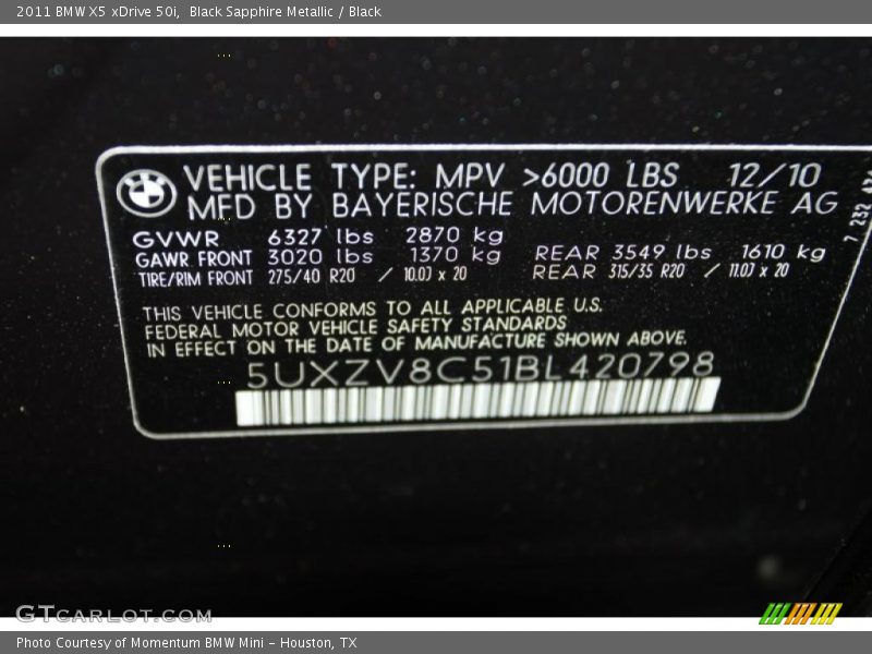 Black Sapphire Metallic / Black 2011 BMW X5 xDrive 50i