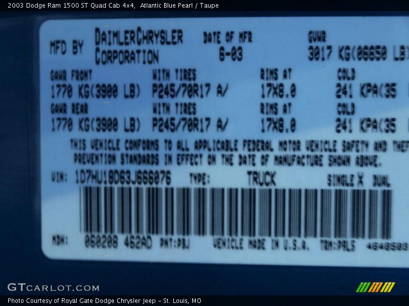 Atlantic Blue Pearl / Taupe 2003 Dodge Ram 1500 ST Quad Cab 4x4
